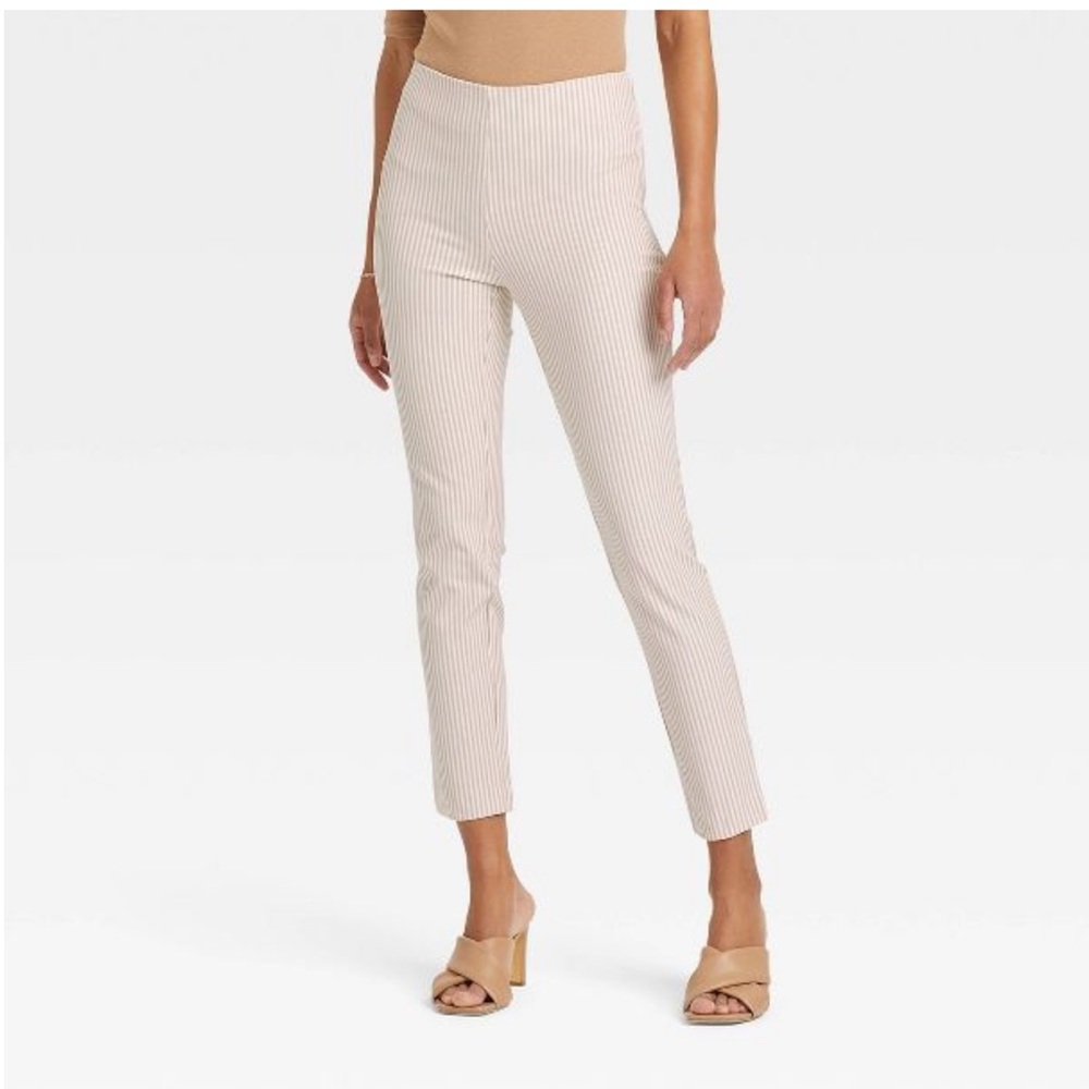 High-Rise Slim Fit Ankle Cream Striped Pants Size 8